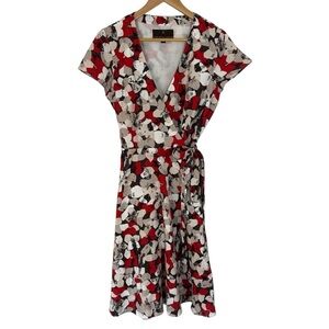 Fenn Wright Manson True Wrap Dress Sz 12 Cream Red Floral A-Line Classy EUC